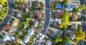 Image of a neighborhood from above with Konhaus logo
